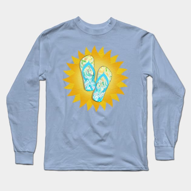 Sunny Beach Day Flip-Flops Long Sleeve T-Shirt by Gravityx9